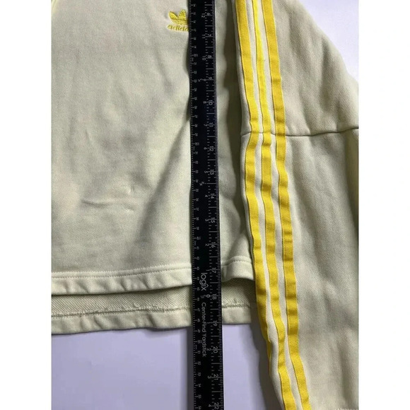 Adidas Sweatshirt Womens XL Cropped Neon Yellow Embroidered Logo Hoodie - Picture 3 of 6